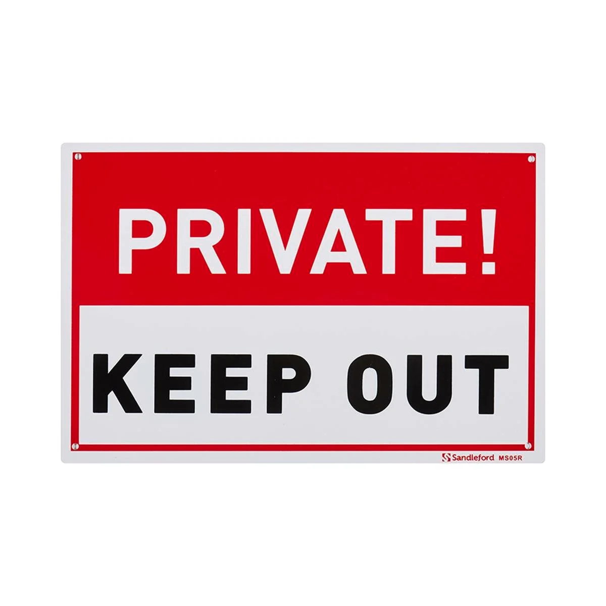 Sandleford Plastic Private Keep Out Sign - 300 x 200mm - Red/White
