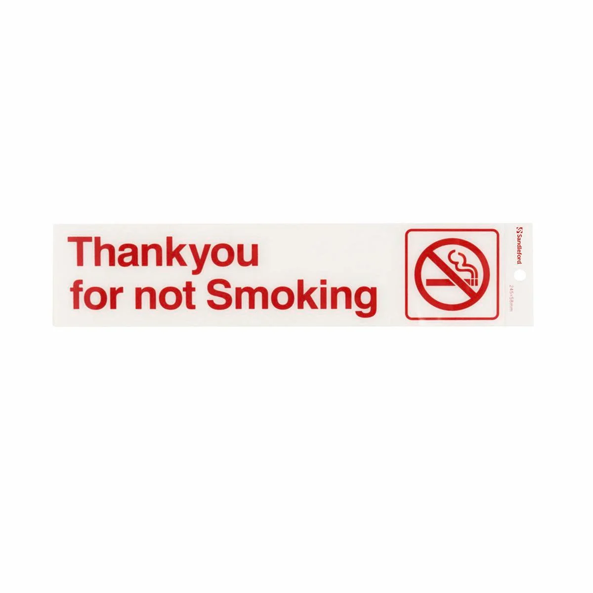 Sandleford Thankyou for Not Smoking Self Adhesive Sign - White/Red - 245mm x 58mm