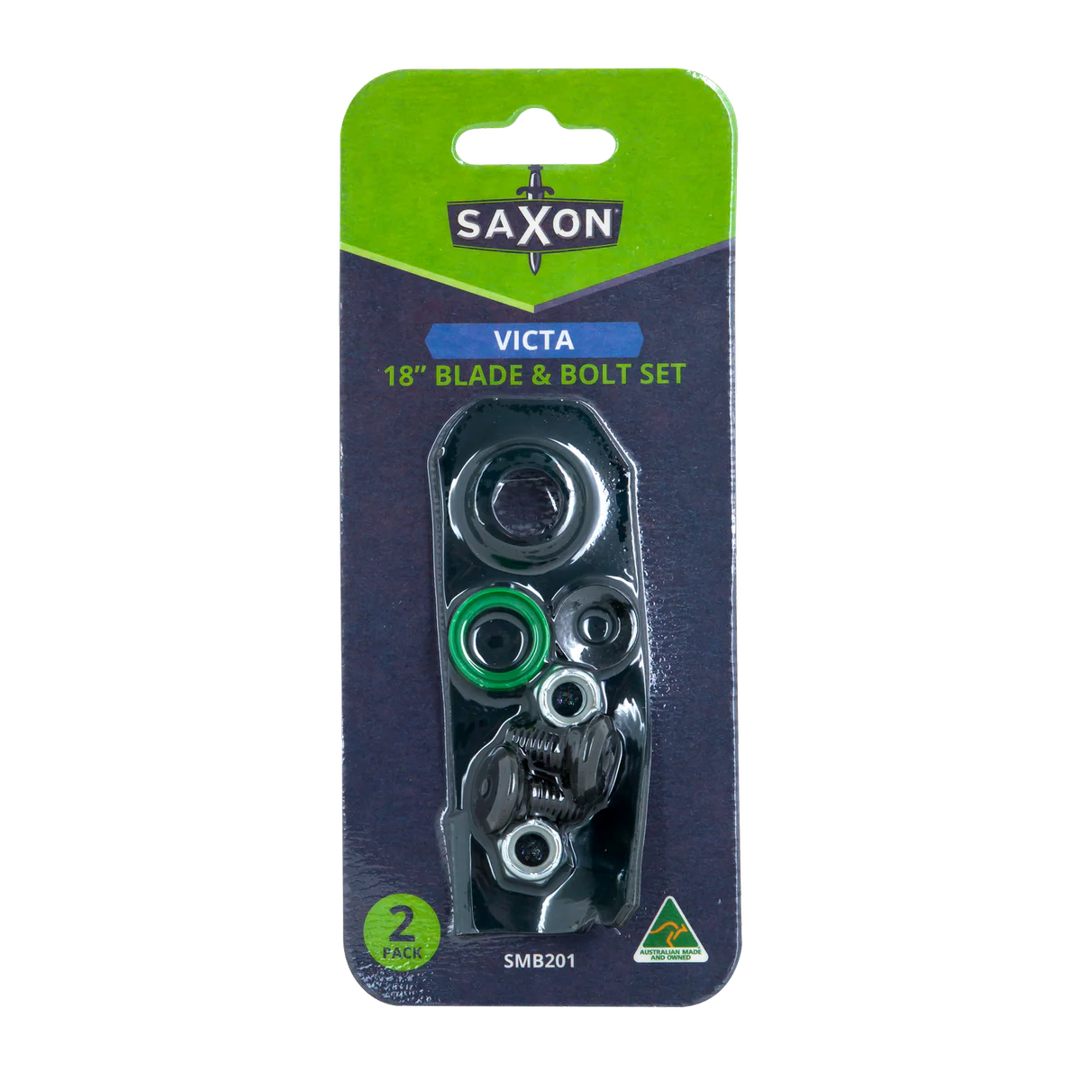 Saxon 18" Mower Blade and Bolt Set - 2 Pack - Suits Victa Models - Maintains Cutting Performance