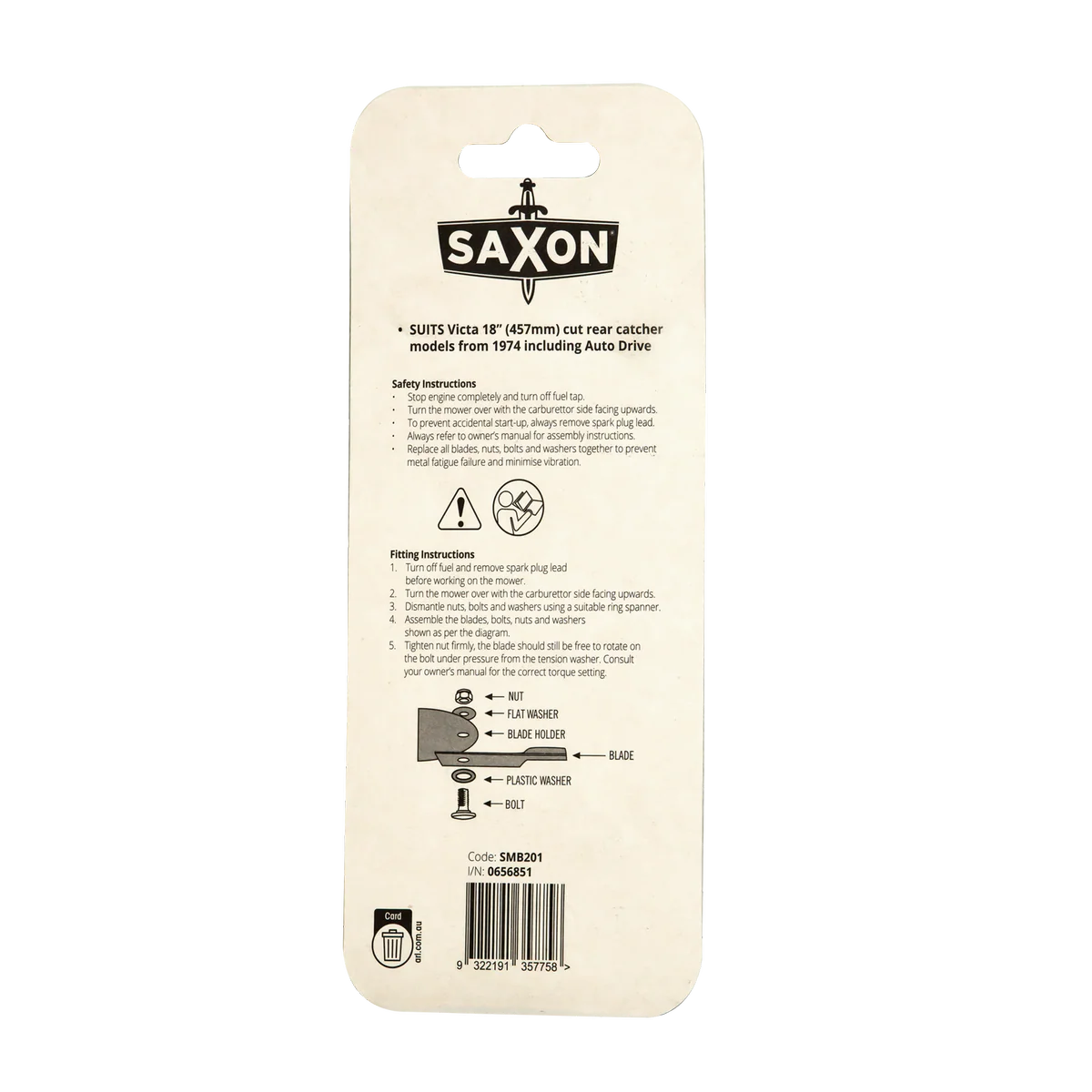 Saxon 18" Mower Blade and Bolt Set - 2 Pack - Suits Victa Models - Maintains Cutting Performance - Image 2