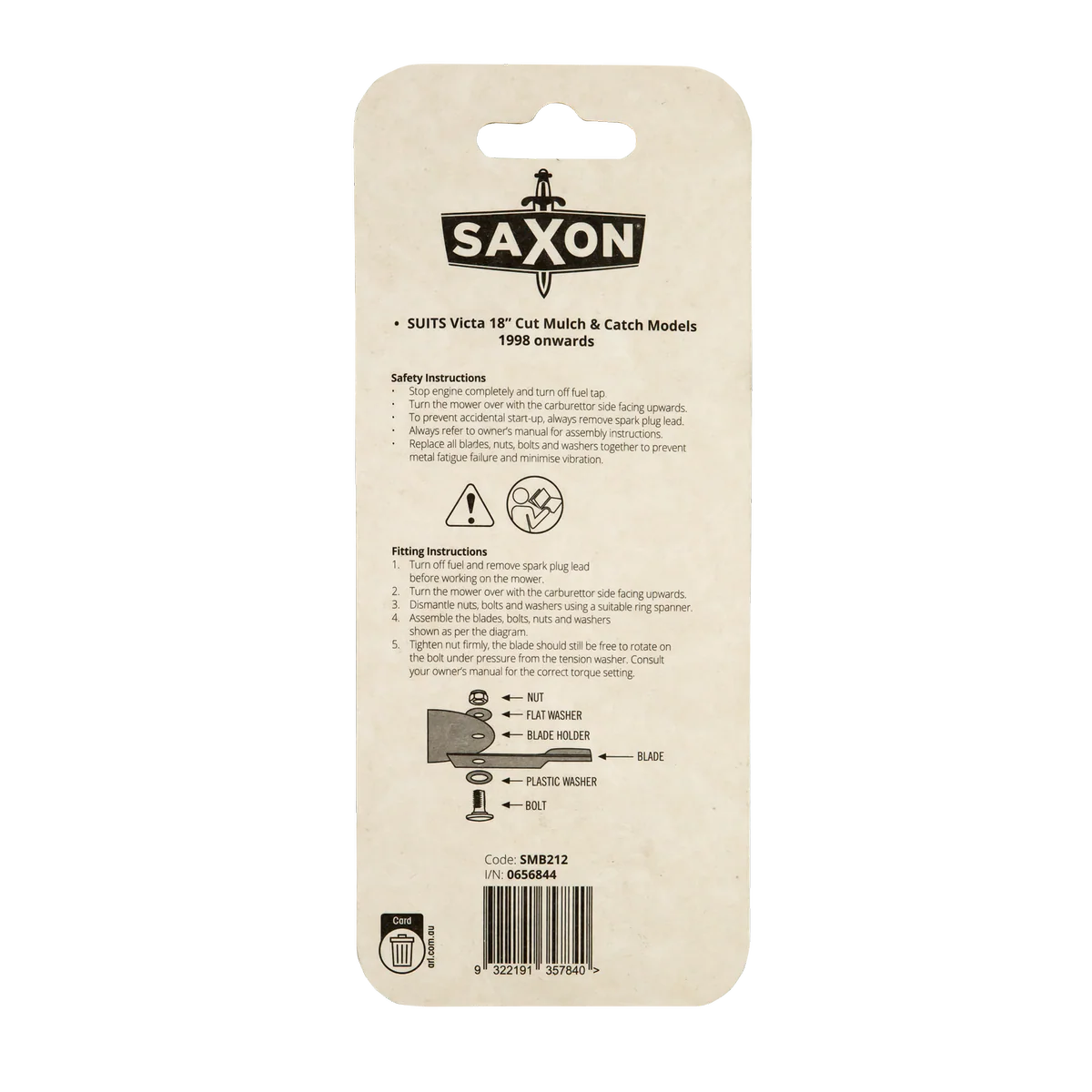 Saxon 18" Mower Blade Bolt Set - 2 Blades for Victa Mulch & Catch - Image 2