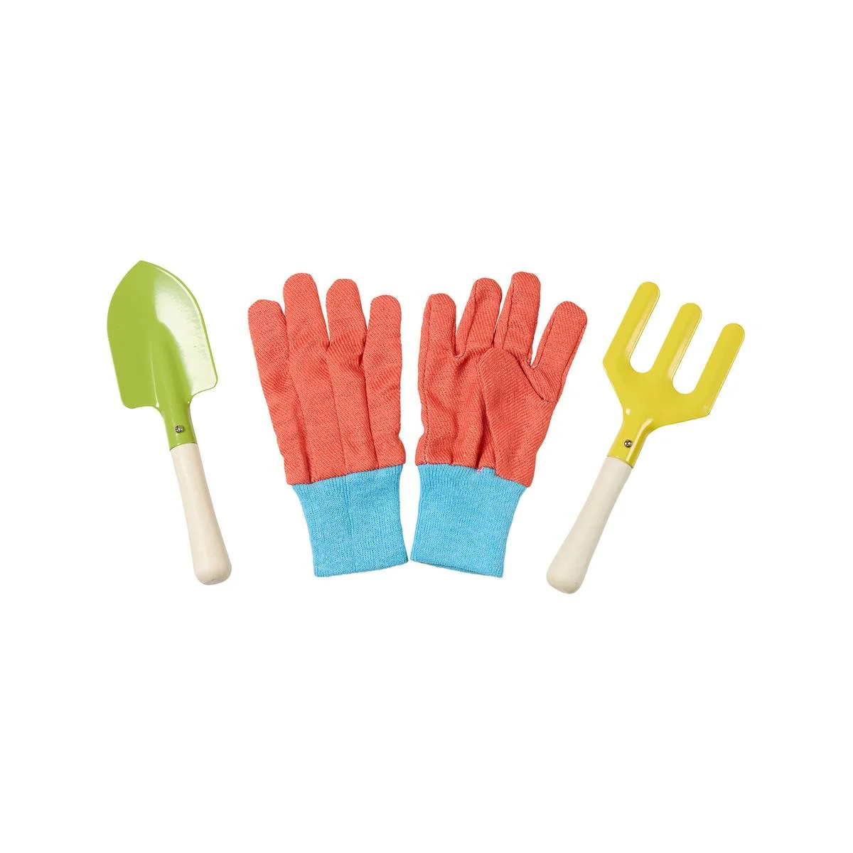 Saxon Kids Garden 3 Piece Set W Gloves - Trowel, Fork, Cotton Gloves - Multicoloured - Durable Steel Blades - Encourages Outdoor Participation