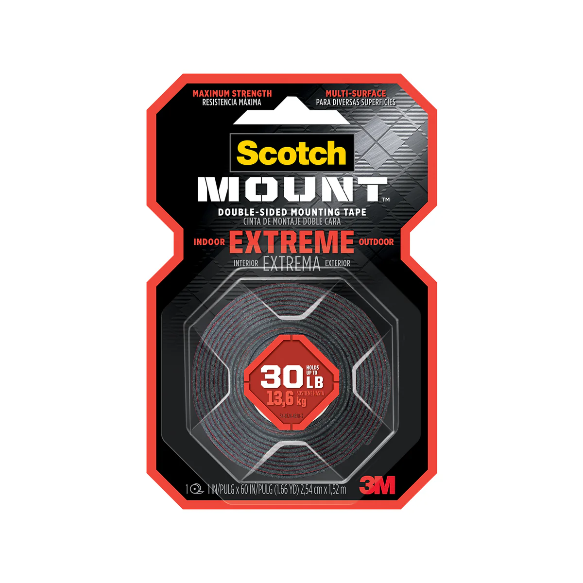 Scotch Extreme Double Sided Mounting Tape 2.5cm x 1.5m Maximum Strength