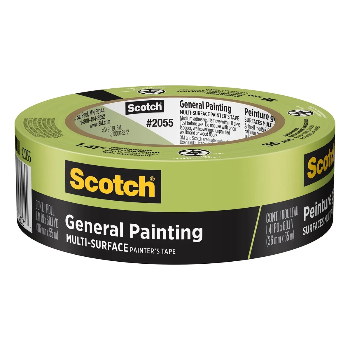 Scotch General Painting 36mm x 55m Painter's Masking Tape - Paper - Medium Adhesive - 8-Day Clean Removal