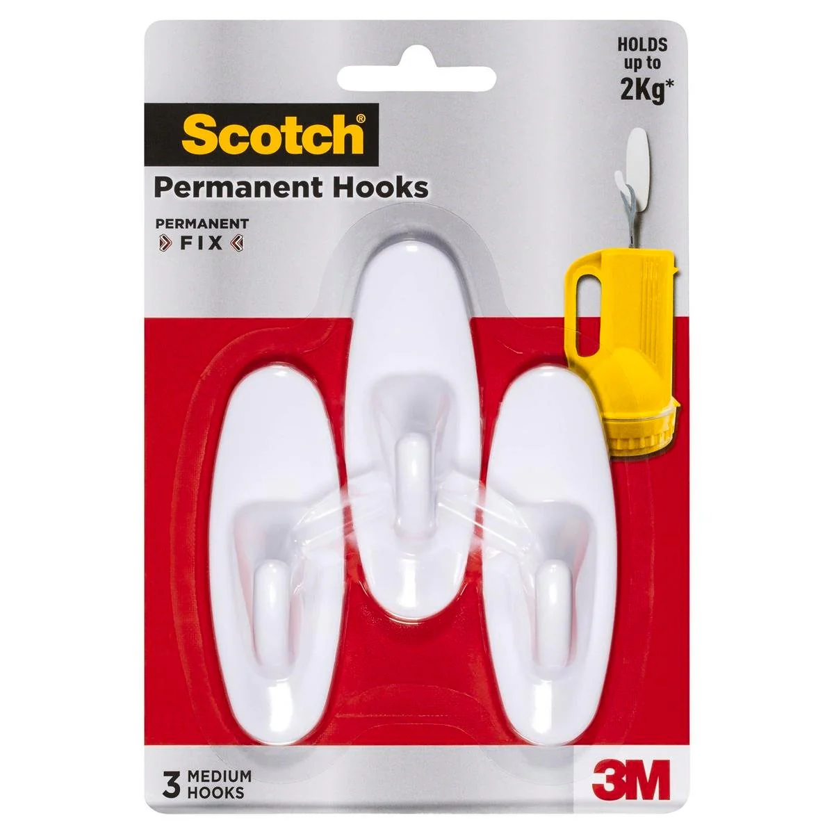 Scotch Permanent Medium Oval Hook - 3 Pack - Plastic - 2kg Capacity