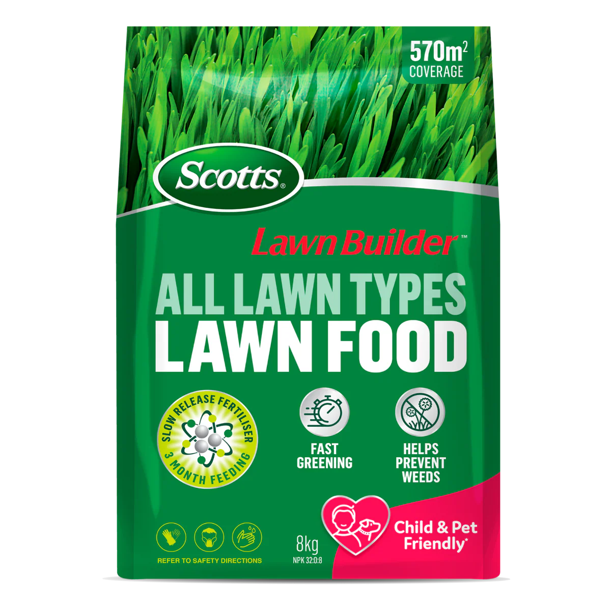 Scotts Lawn Builder Lawn Food 8kg Granular Fertiliser Deep Green Growth