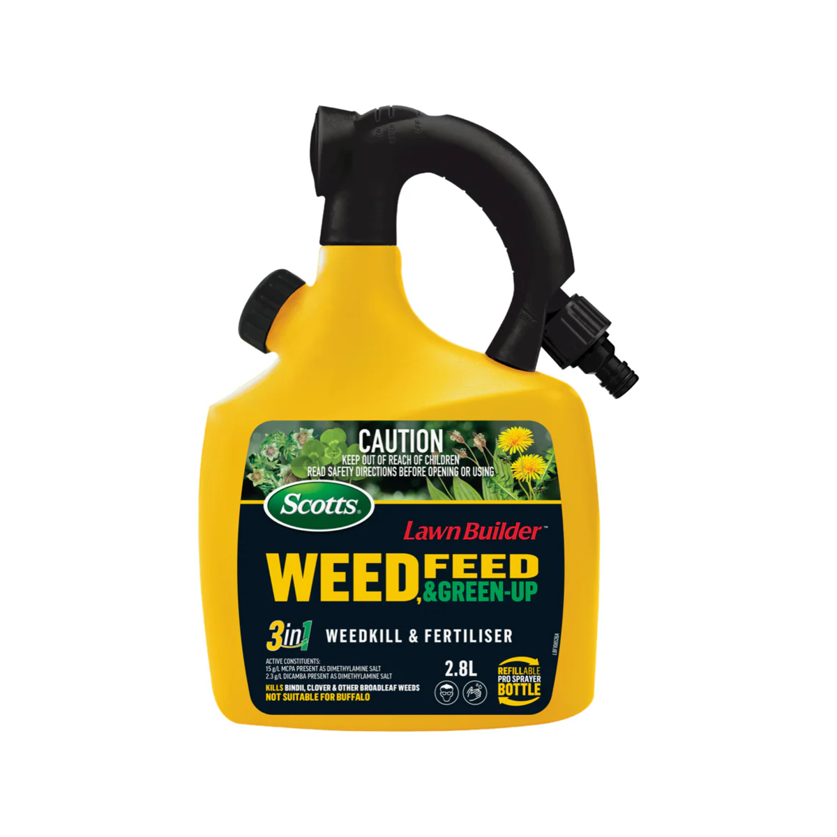 Scotts Lawn Builder Weed Feed Green Up Refillable Bottle 2.8kg - Kills Weeds - Feeds Lawn