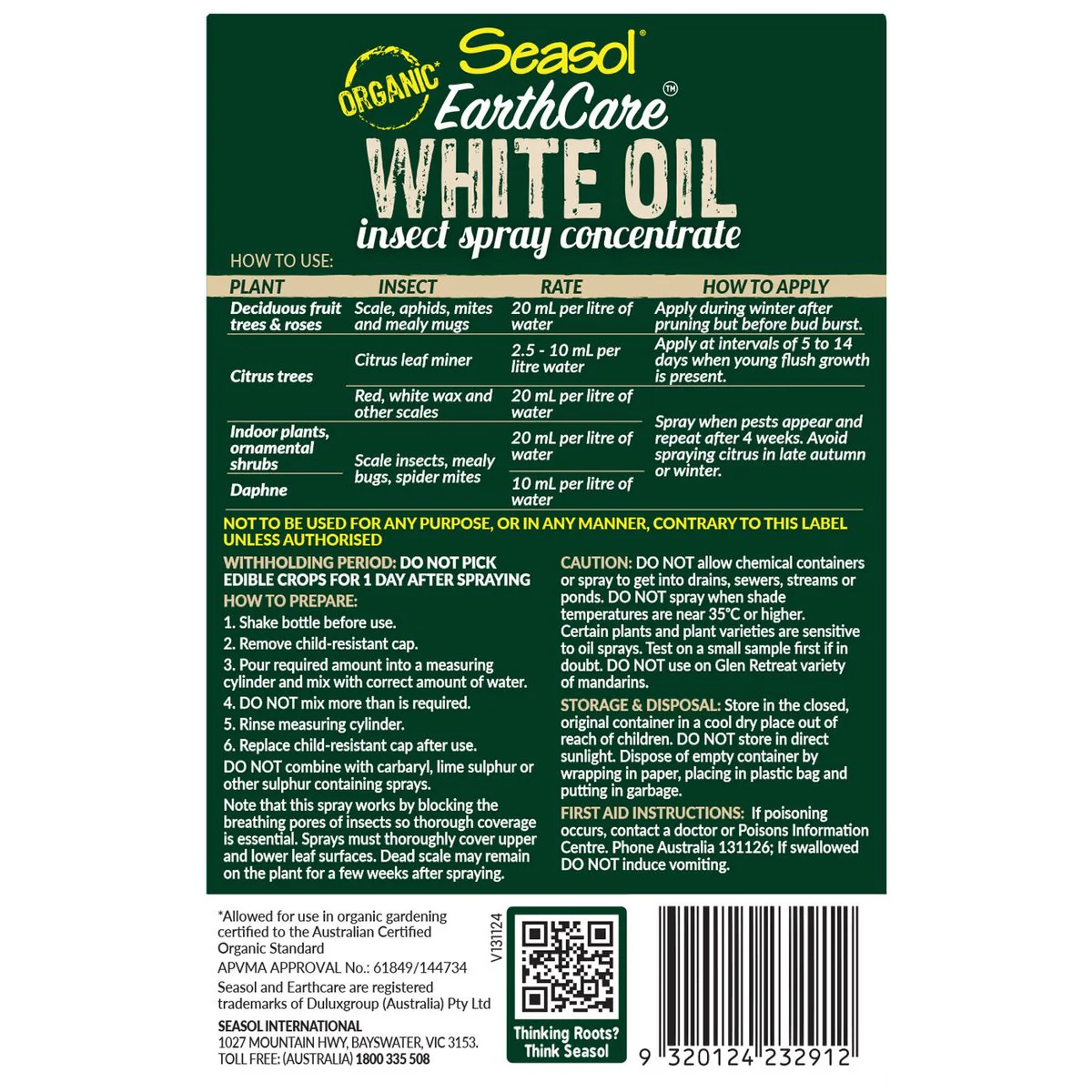 Seasol Earthcare 500ml White Oil Concentrate - Pest Control - Low Toxicity - Image 2