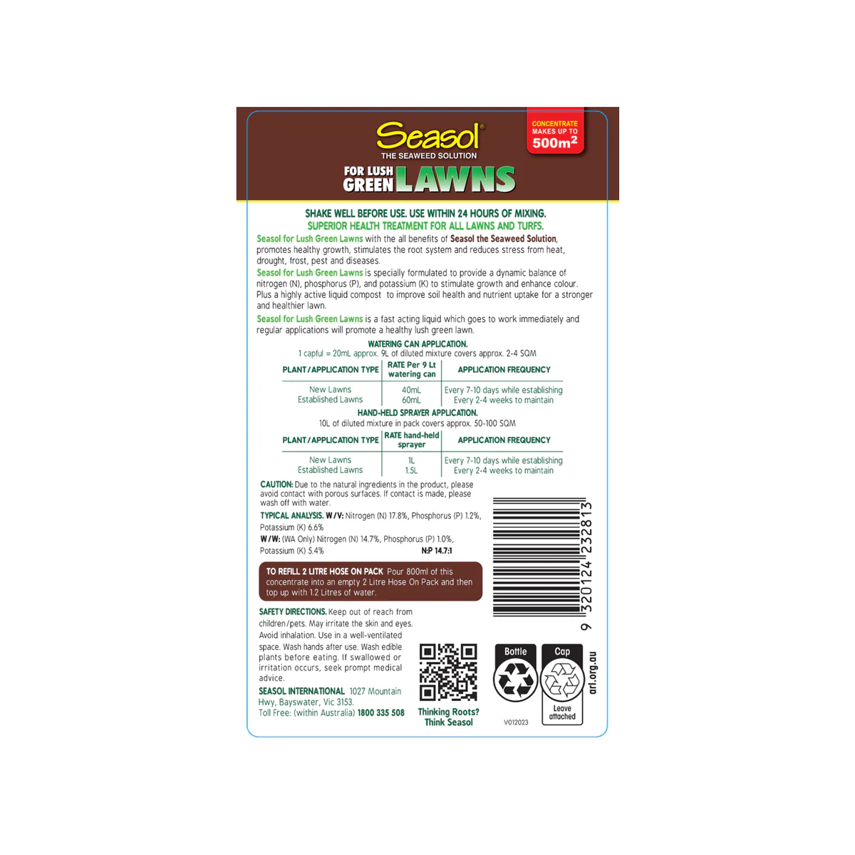 Seasol Liquid Fertiliser - Lush Green Lawns Concentrate 4L - Soil Health & Growth - Image 2