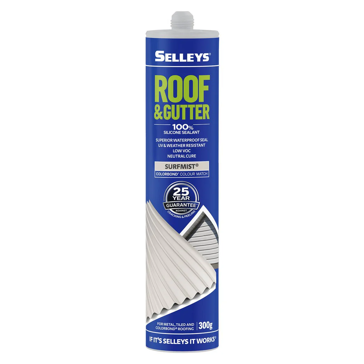 Selleys 300g Surfmist Roof and Gutter Silicone Sealant - Waterproof, UV Resistant