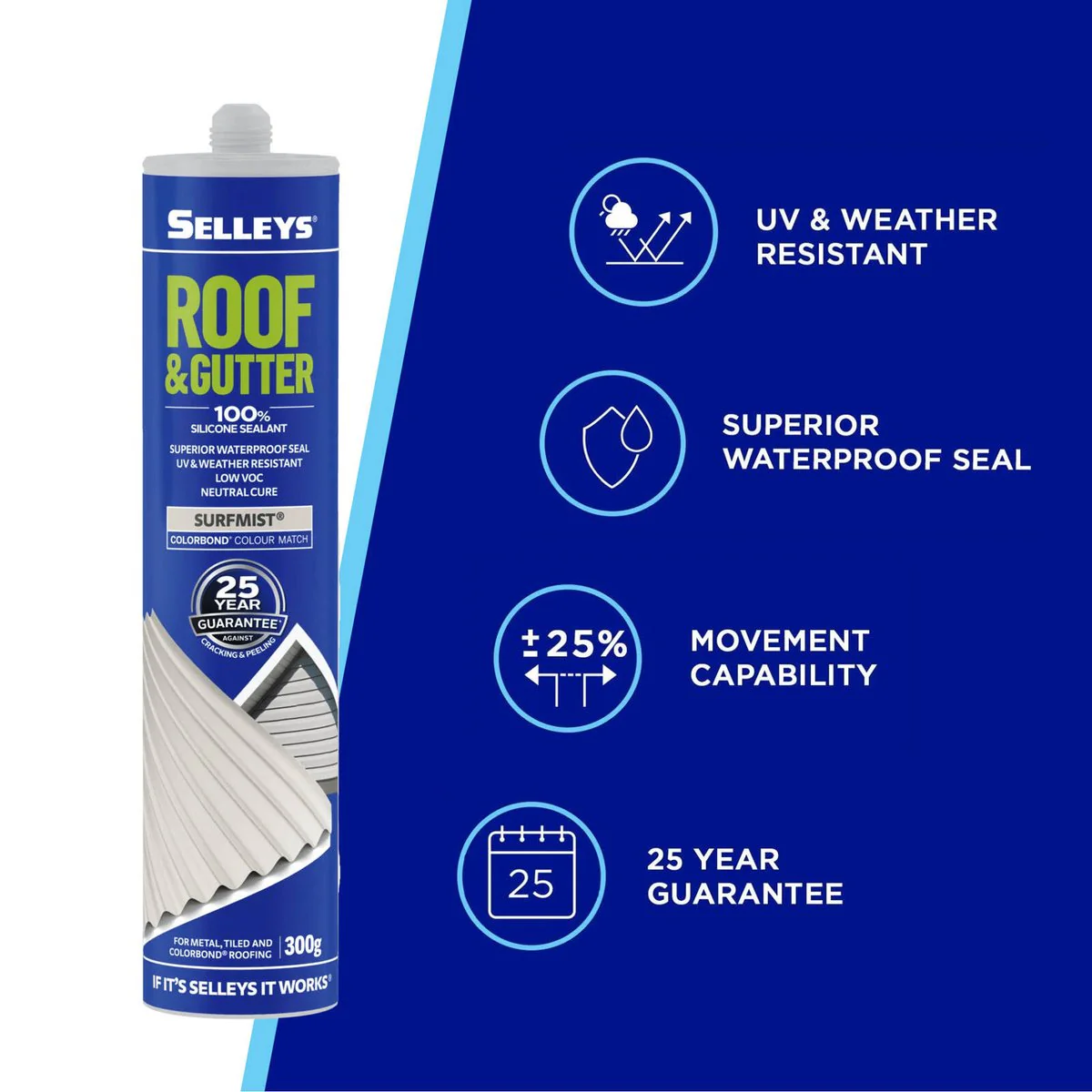 Selleys 300g Surfmist Roof and Gutter Silicone Sealant - Waterproof, UV Resistant - Image 2