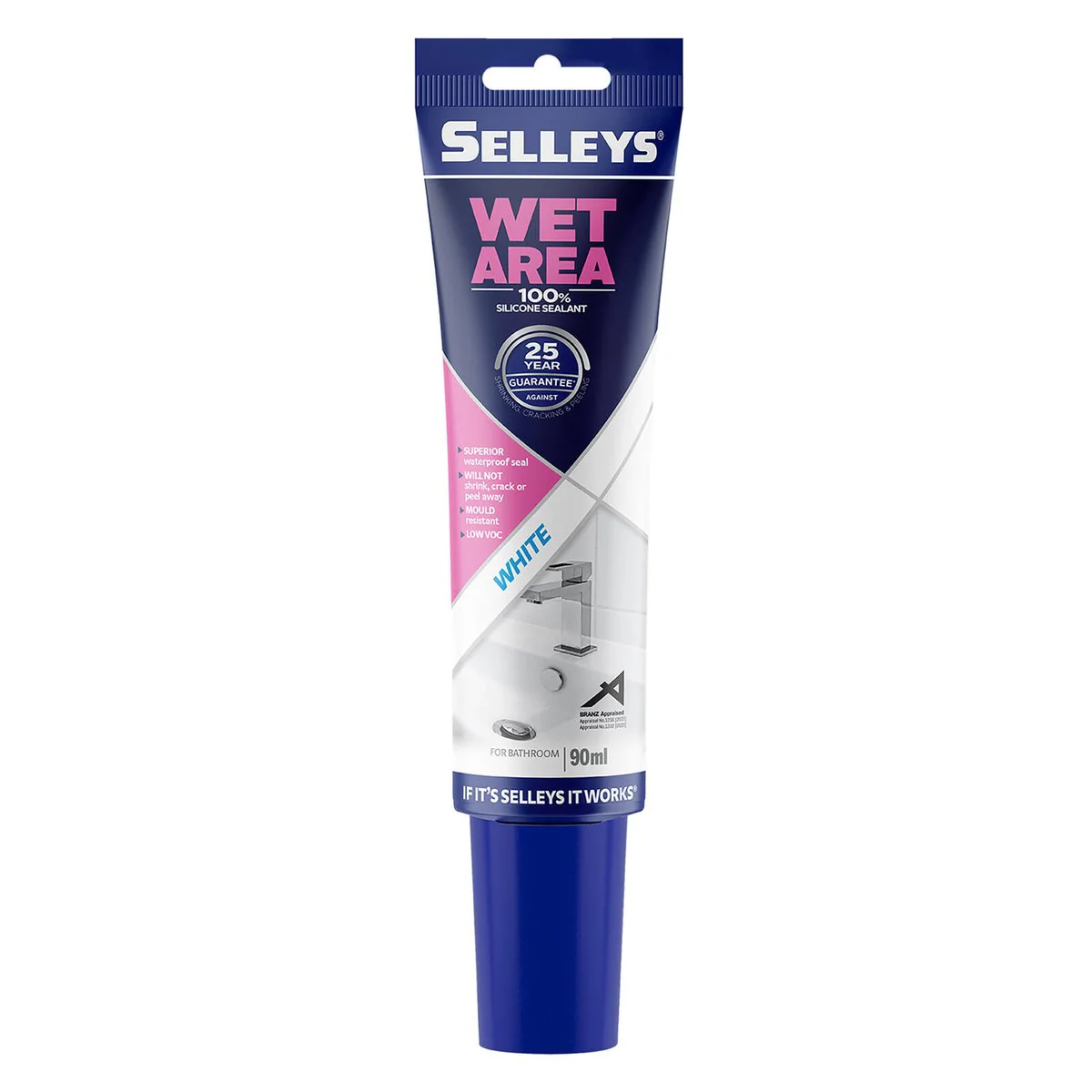 Selleys 90ml White Wet Area Sealant - Waterproof - Mould Resistant - Silicone