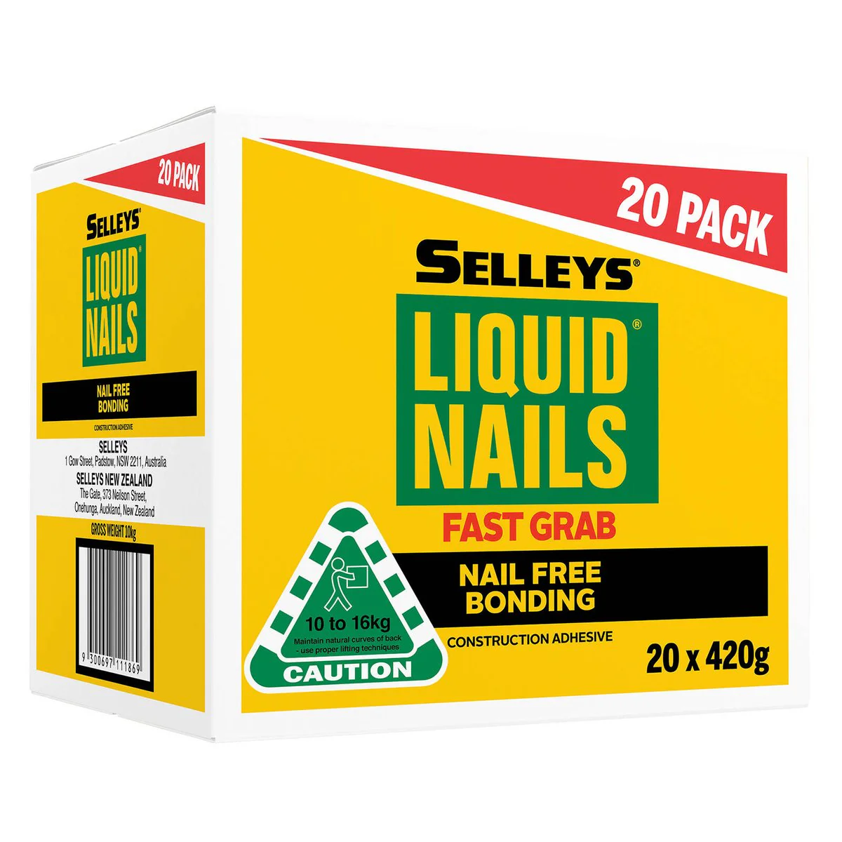 Selleys Construction Adhesive Liquid Nails Fast Grab 420g 20 Pack