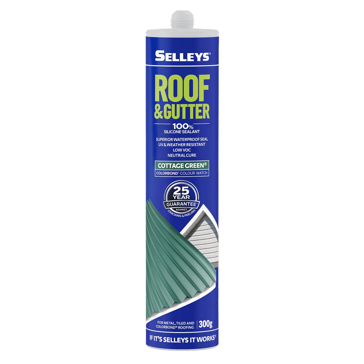 Selleys Cottage Green Roof and Gutter Silicone Sealant 300g - Waterproof, UV Resistant