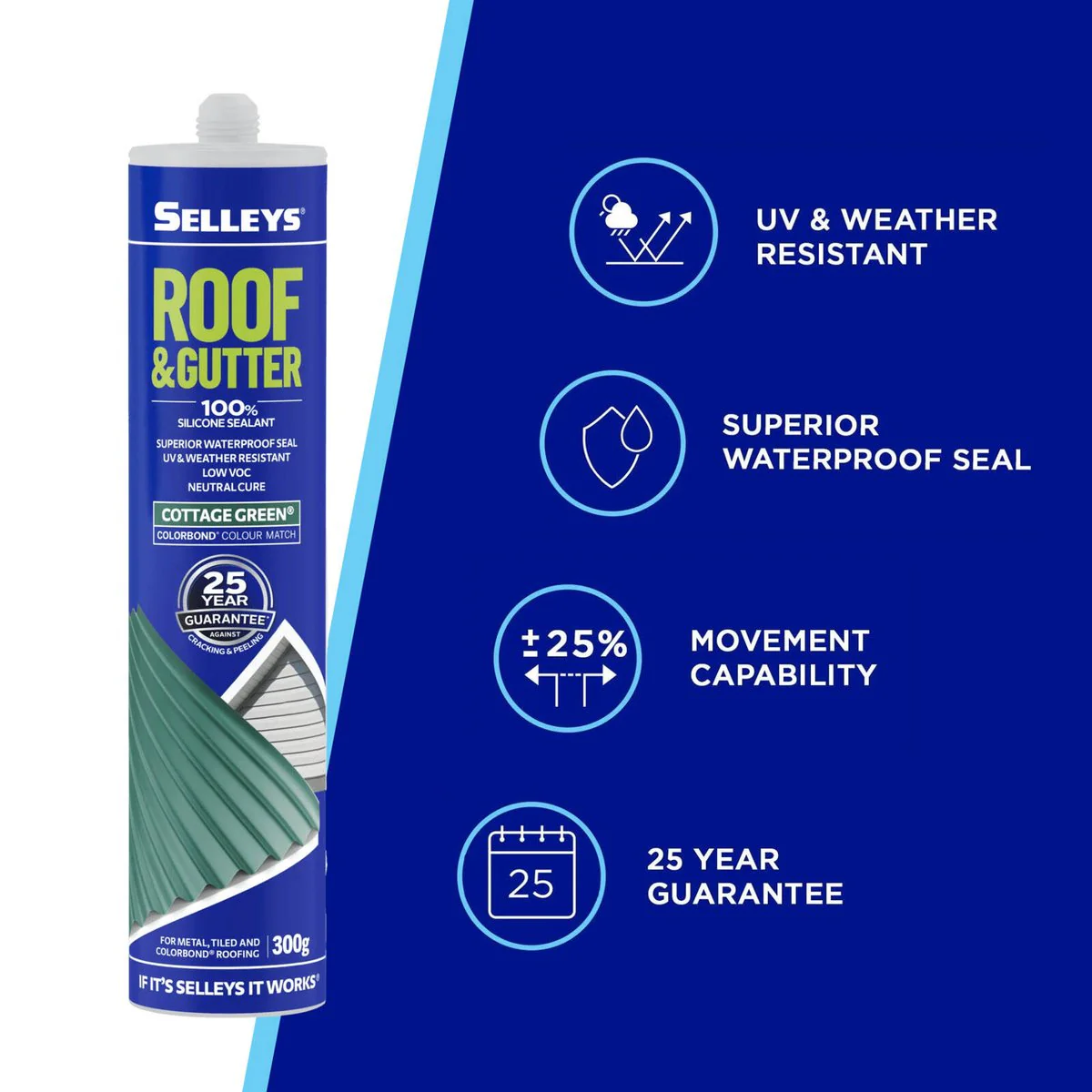 Selleys Cottage Green Roof and Gutter Silicone Sealant 300g - Waterproof, UV Resistant - Image 2