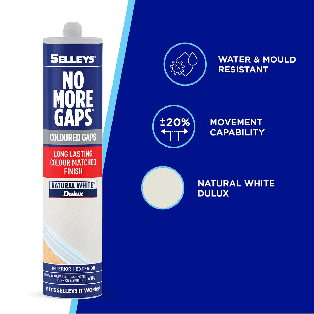 Selleys Gap Filler - 450g - Dulux Natural White - Flexible & Smooth Finish - Image 3