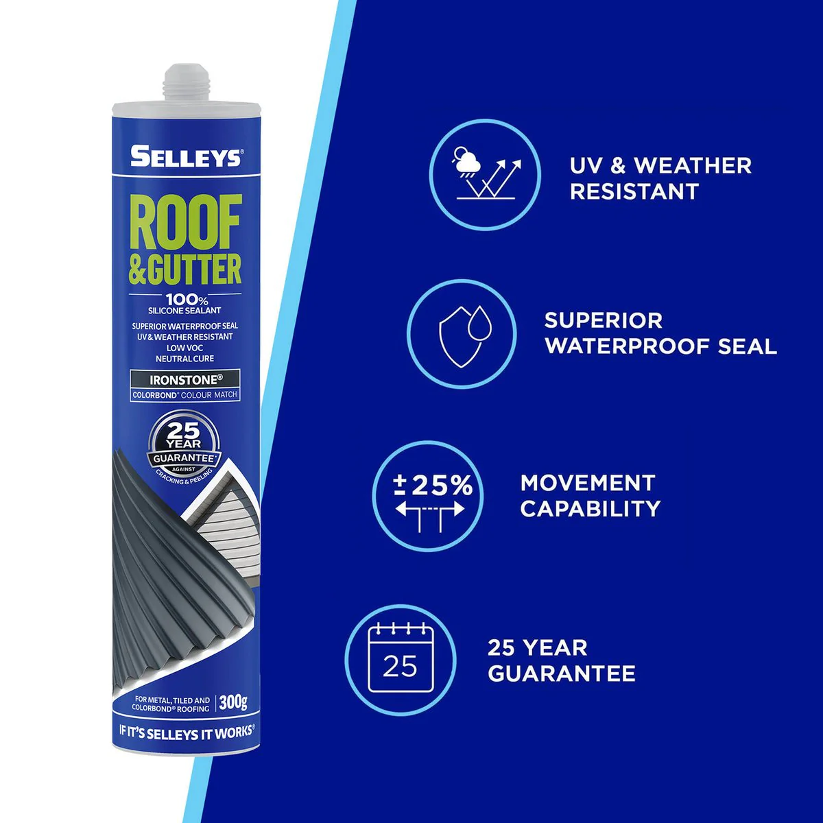 Selleys Roof and Gutter Silicone Sealant 300g Ironstone - Waterproof, UV Resistant - Image 3