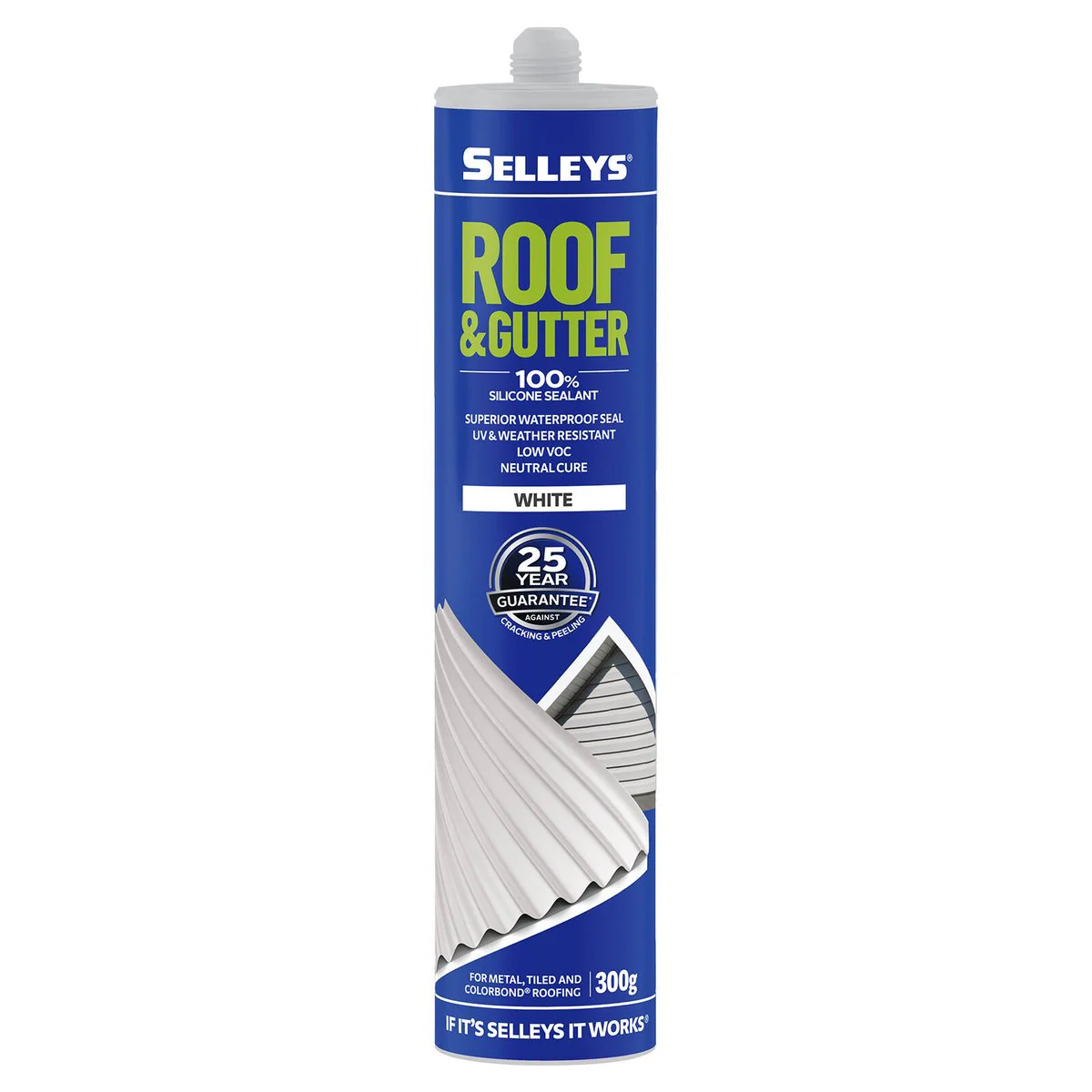 Selleys Roof and Gutter Silicone Sealant - 300g - White - Waterproof, UV Resistant