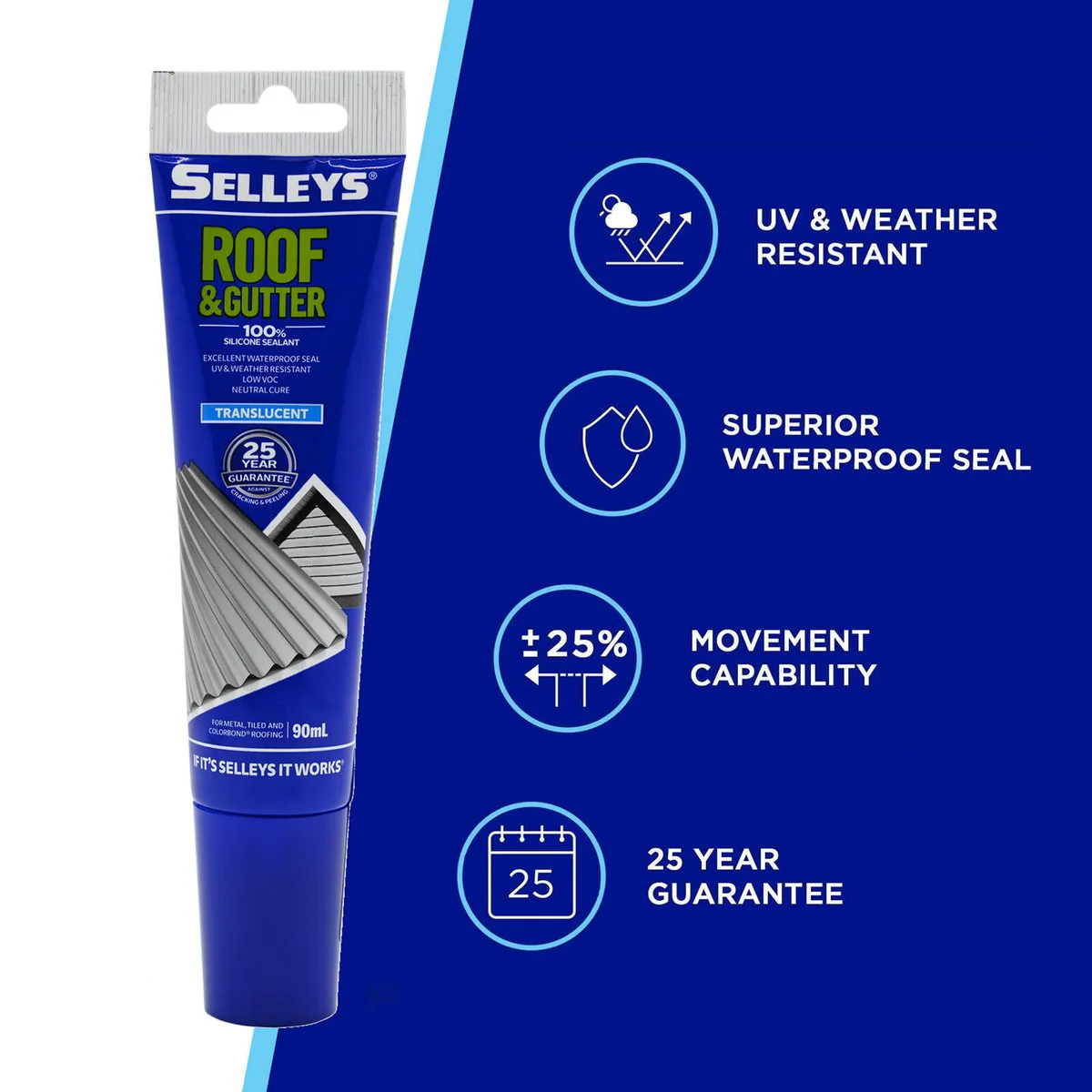 Selleys Translucent Roof and Gutter Silicone Sealant - 90ml - Waterproof Seal - Image 3