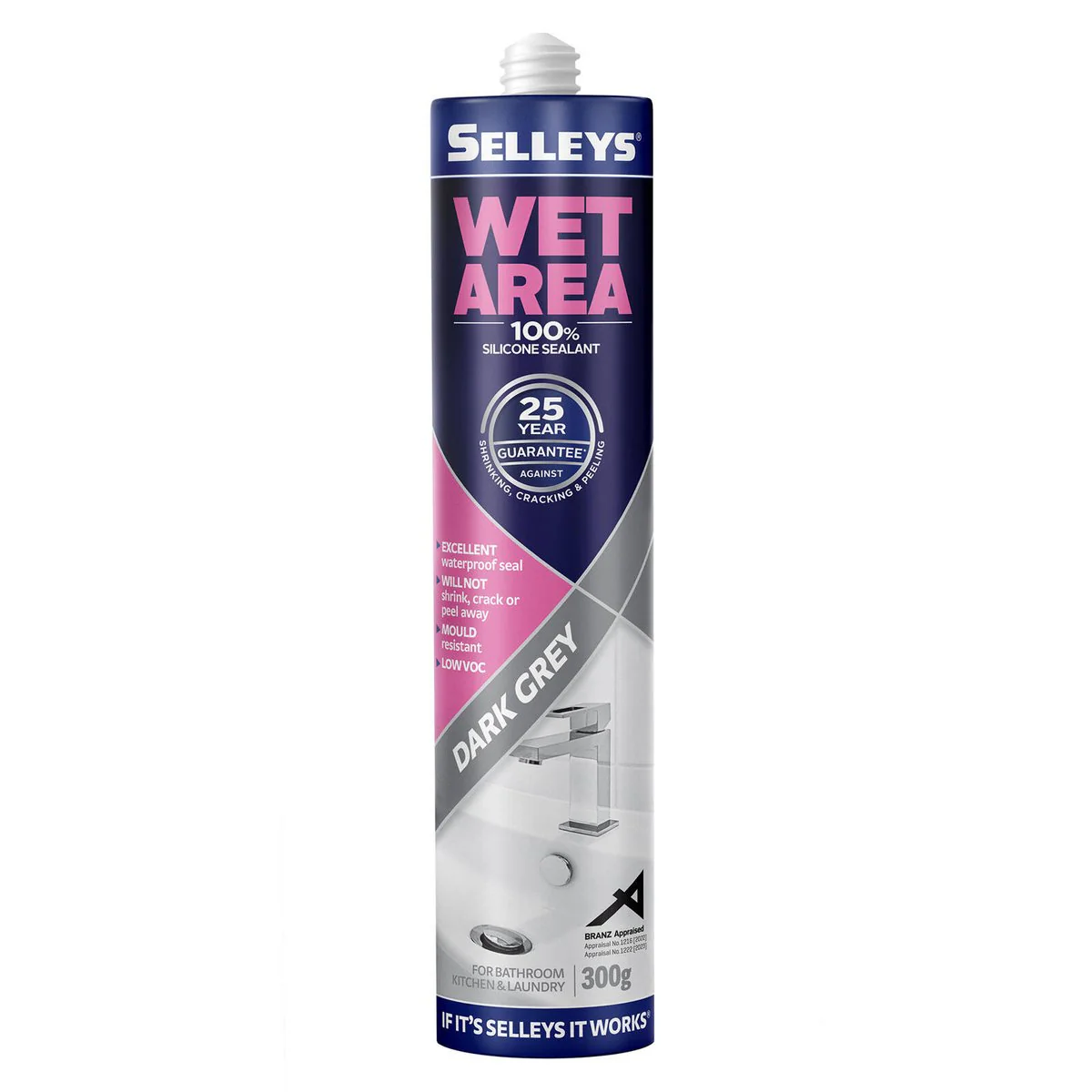 Selleys Wet Area Waterproof Silicone Sealant 300g Dark Grey - Mould Resistant