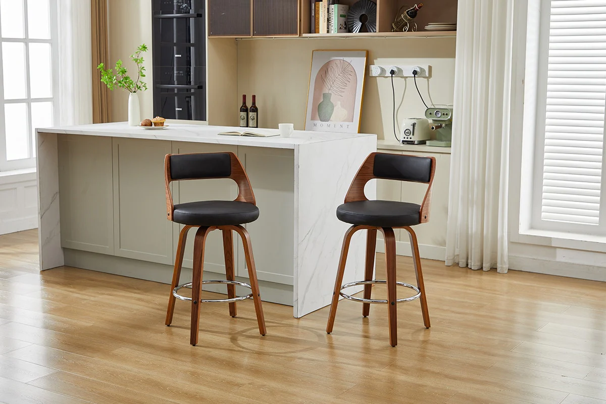 Set of 2 Matt Blatt Davian Faux Leather Swivel Bar Stools Walnut - Image 3