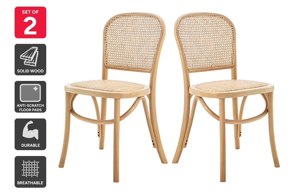 Set of 2 Matt Blatt Felix Bentwood Dining Chairs Natural Beech Rattan