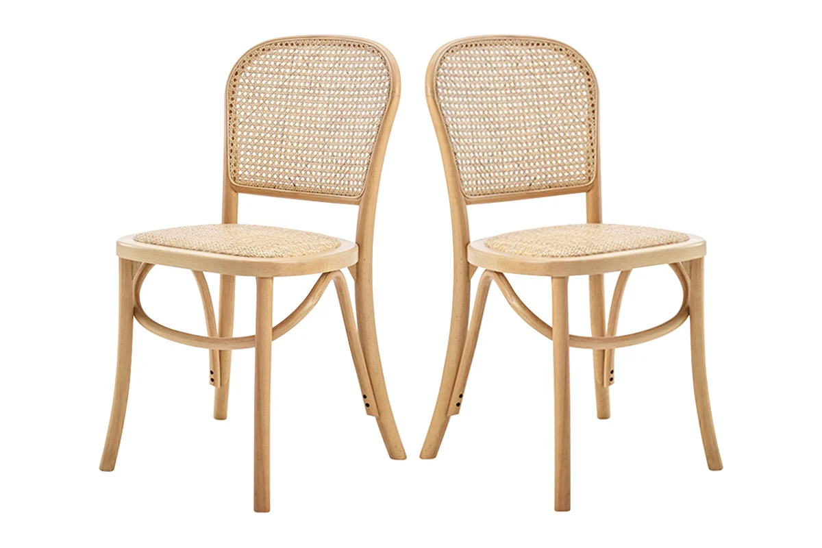 Set of 2 Matt Blatt Felix Bentwood Dining Chairs Natural Beech Rattan - Image 2