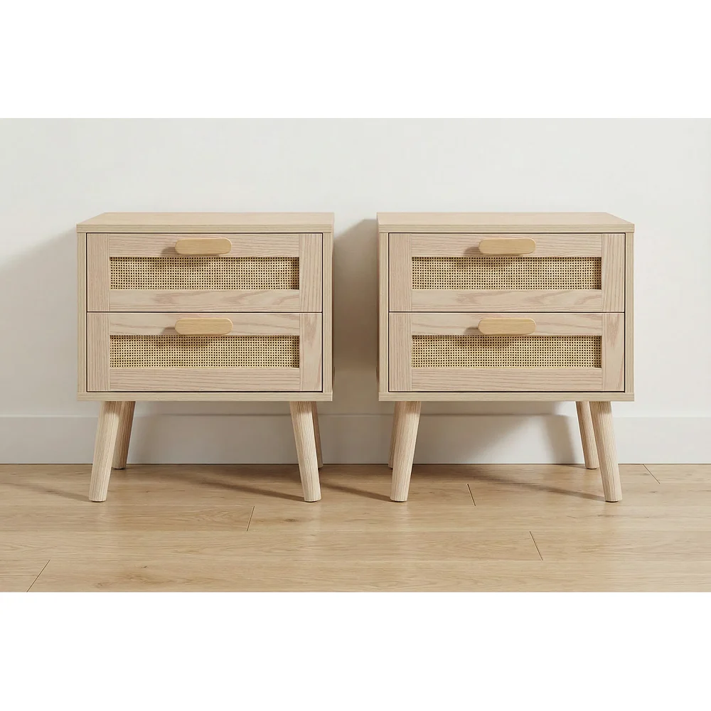 Set of 2 Ovela Ava 2 Drawer Bedside Tables Rattan Front