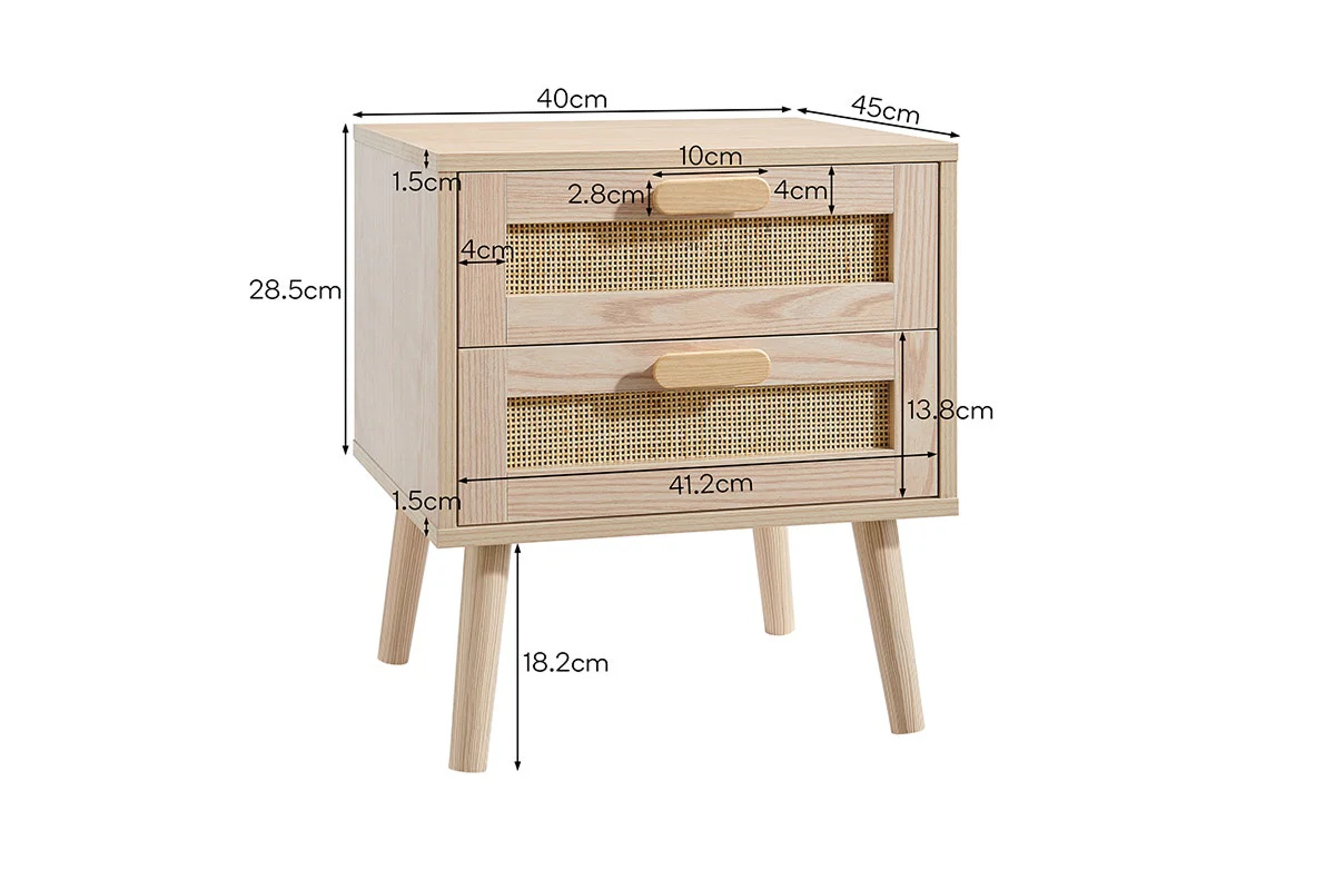Set of 2 Ovela Ava 2 Drawer Bedside Tables Rattan Front - Image 12
