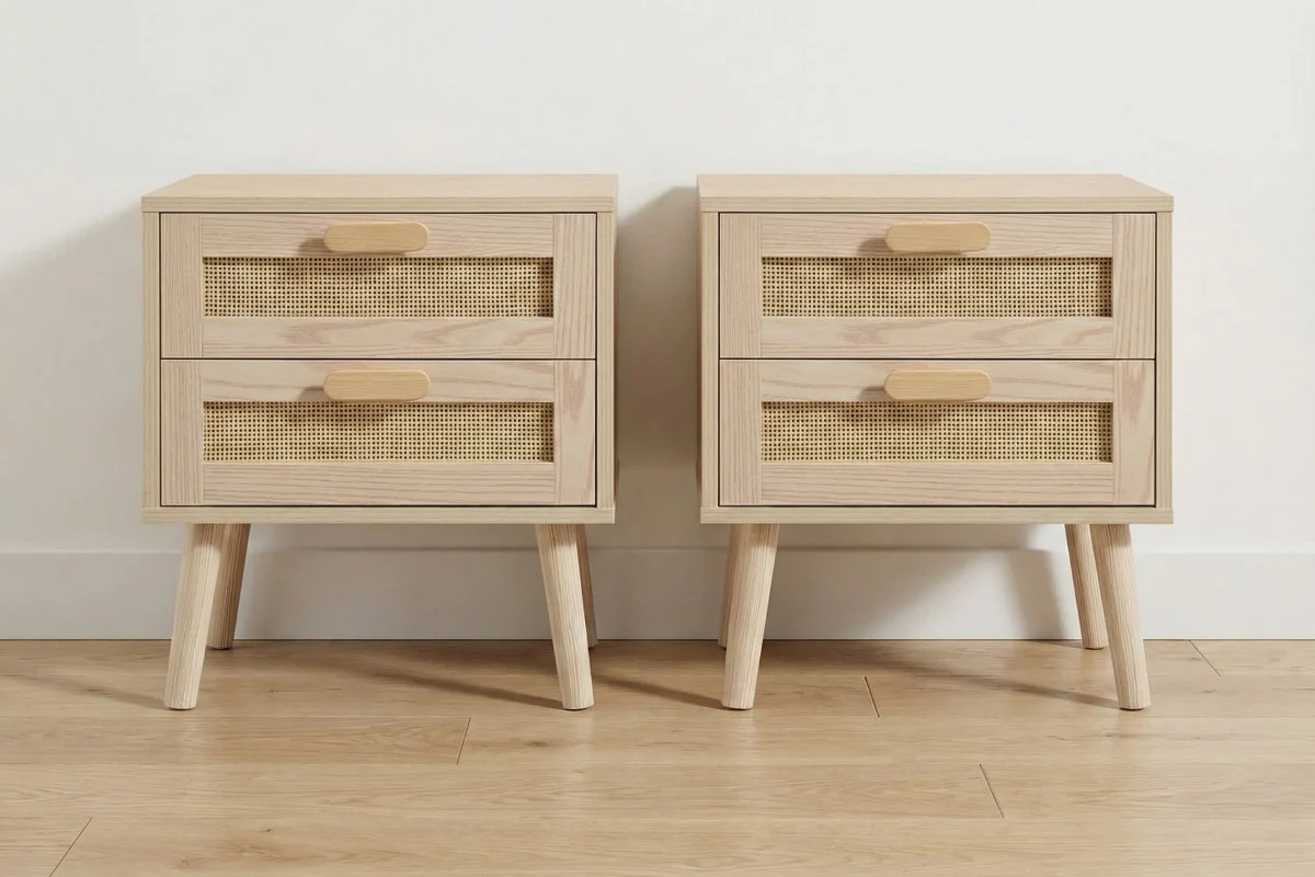Set of 2 Ovela Ava 2 Drawer Bedside Tables Rattan Front - Image 2