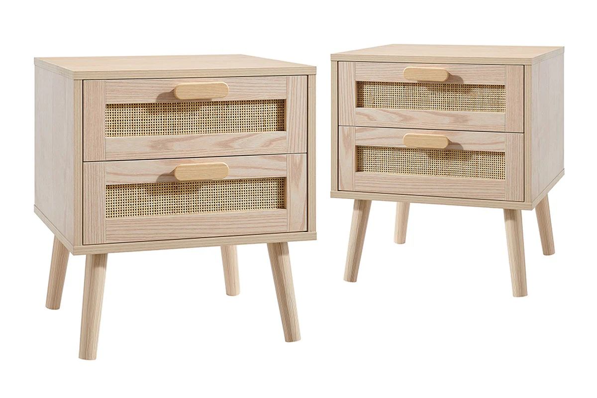 Set of 2 Ovela Ava 2 Drawer Bedside Tables Rattan Front - Image 3