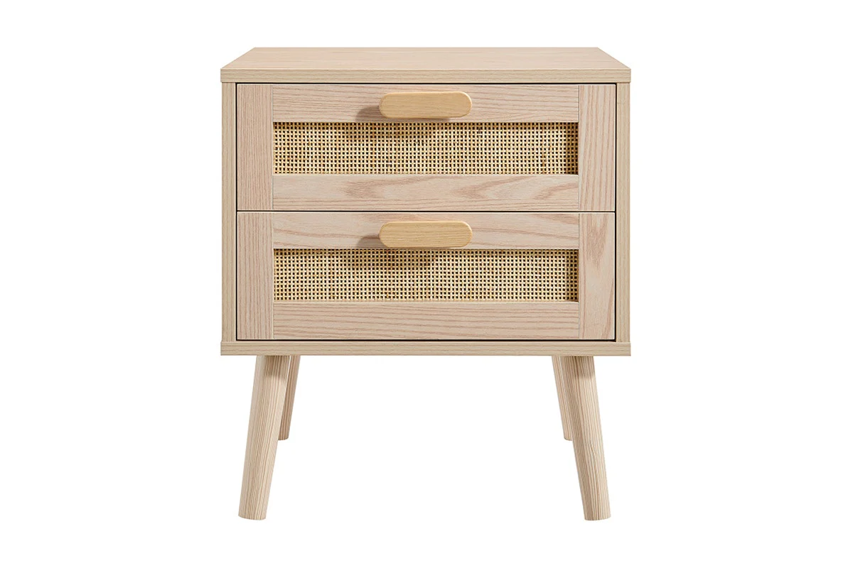 Set of 2 Ovela Ava 2 Drawer Bedside Tables Rattan Front - Image 4