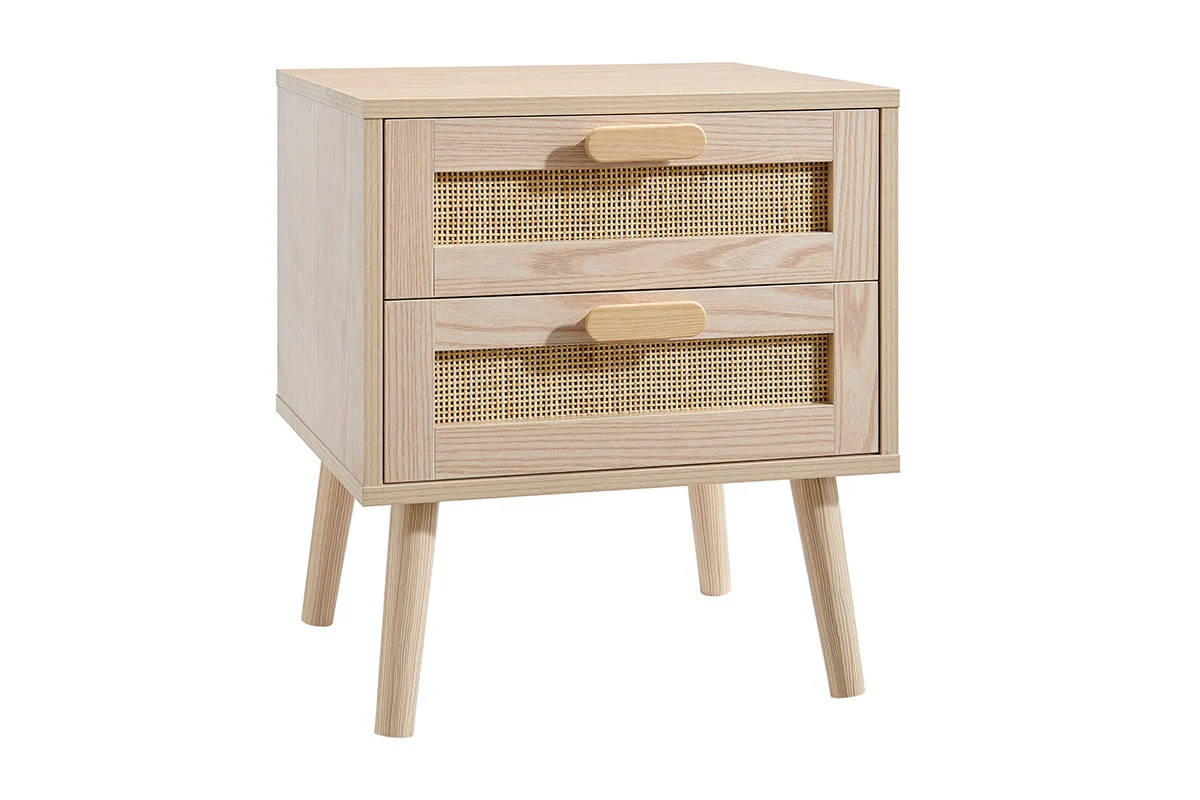 Set of 2 Ovela Ava 2 Drawer Bedside Tables Rattan Front - Image 5