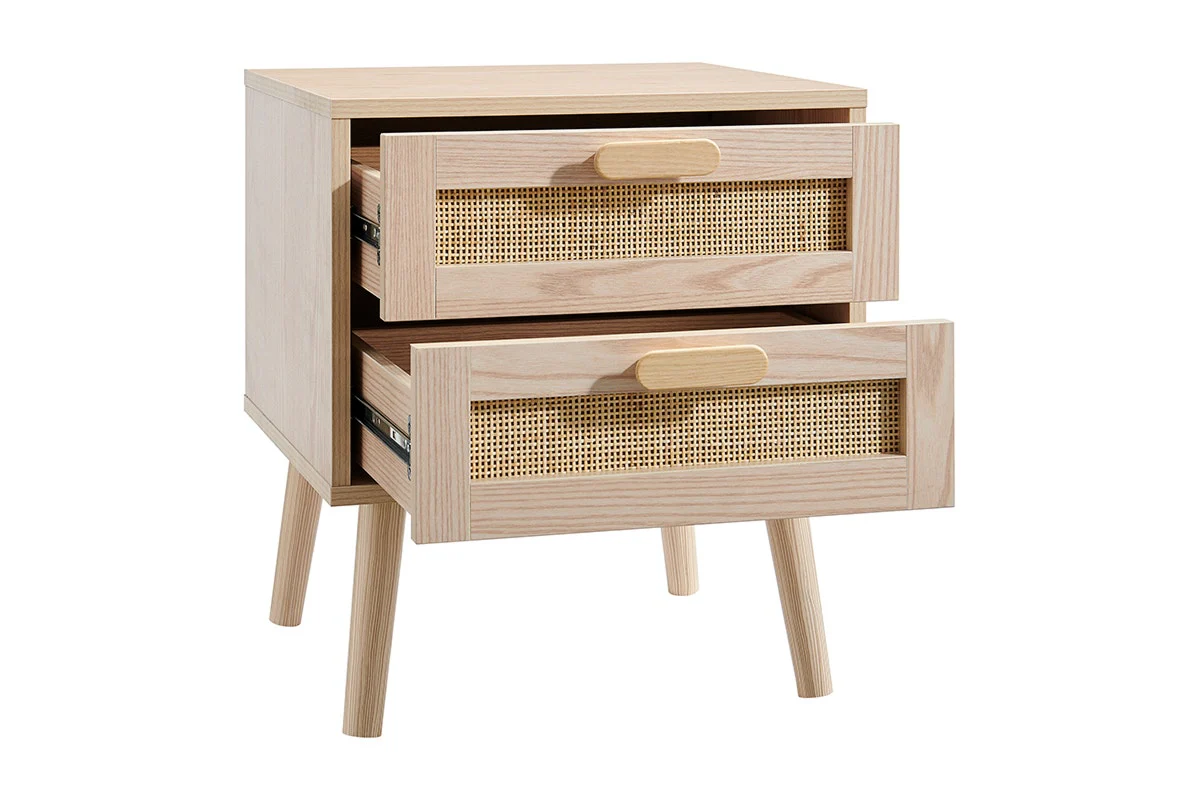 Set of 2 Ovela Ava 2 Drawer Bedside Tables Rattan Front - Image 8