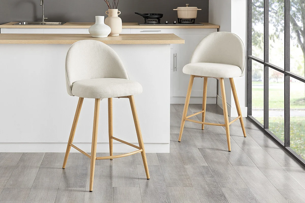 Set of 2 Shangri La Charley Bar Stools Off White Wood - Image 3