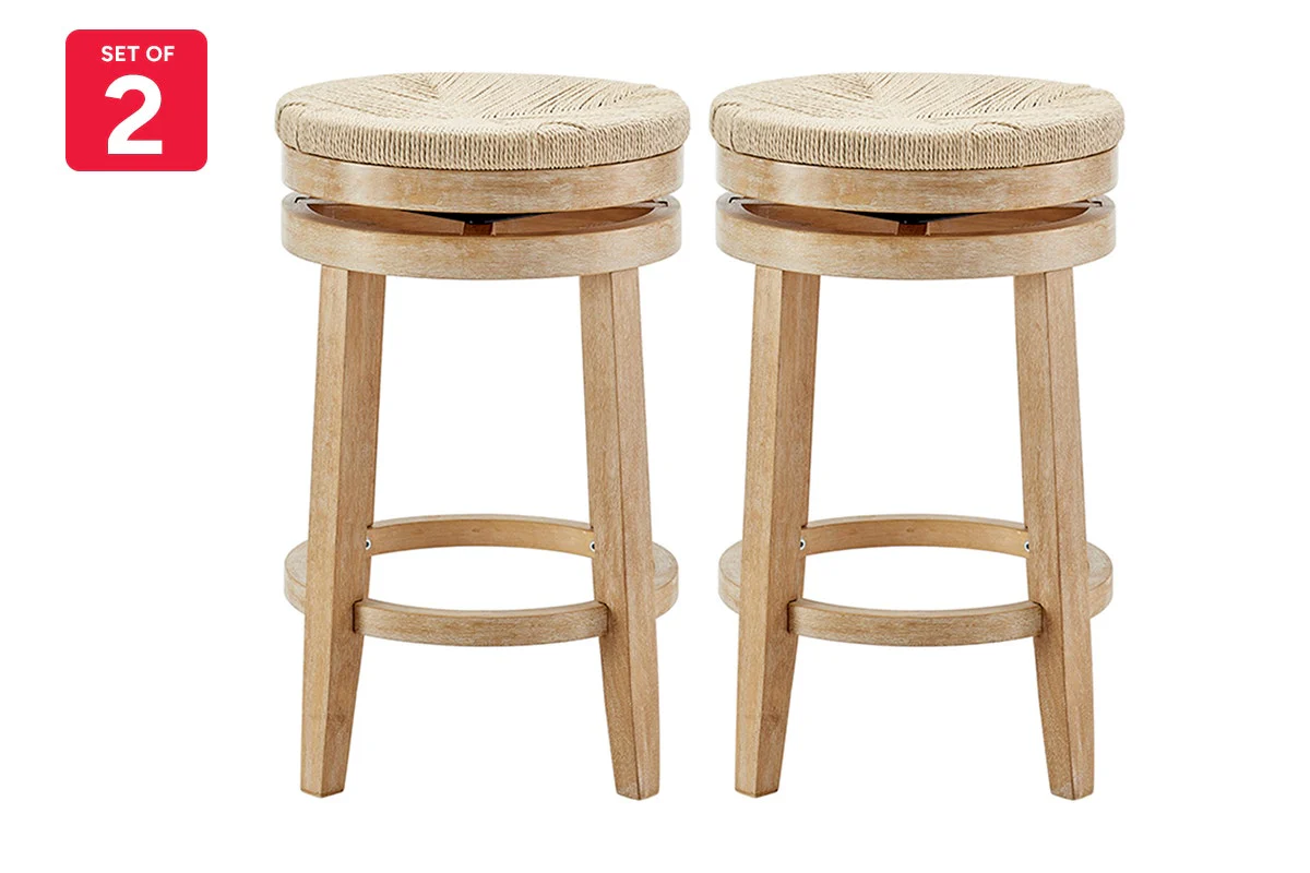 Set of 2 Shangri La Chesil Woven Swivel Bar Stools Wood
