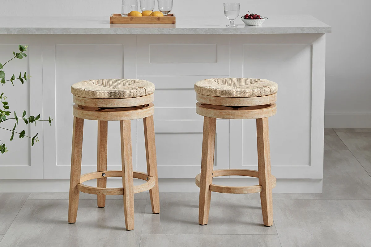 Set of 2 Shangri La Chesil Woven Swivel Bar Stools Wood - Image 3