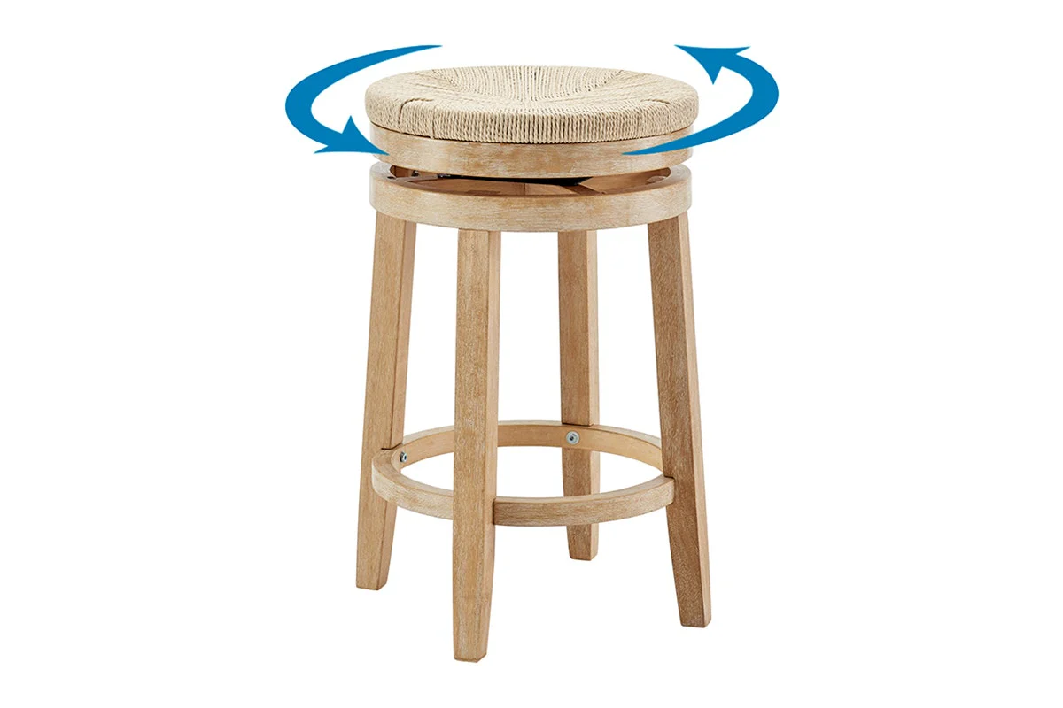 Set of 2 Shangri La Chesil Woven Swivel Bar Stools Wood - Image 4