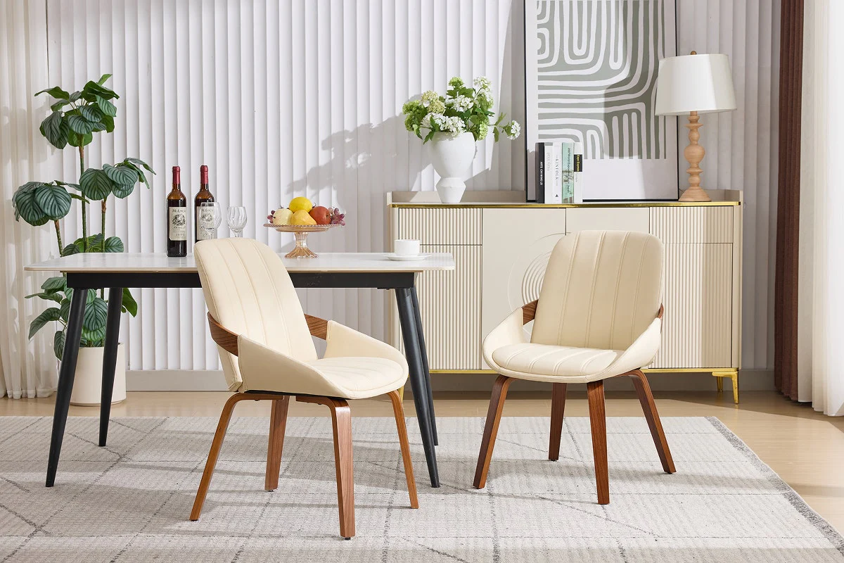 Set of 2 Shangri La Macarro Dining Chairs Beige Faux Leather
