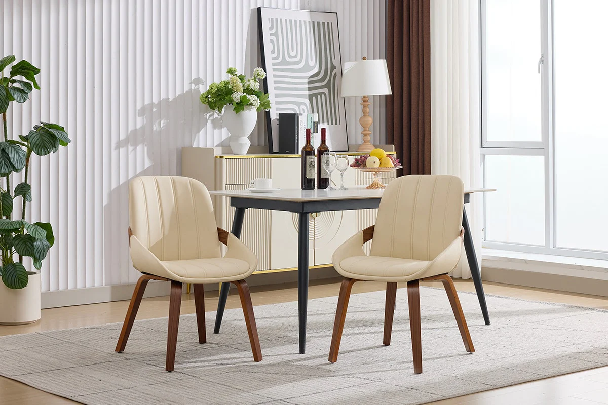Set of 2 Shangri La Macarro Dining Chairs Beige Faux Leather - Image 2