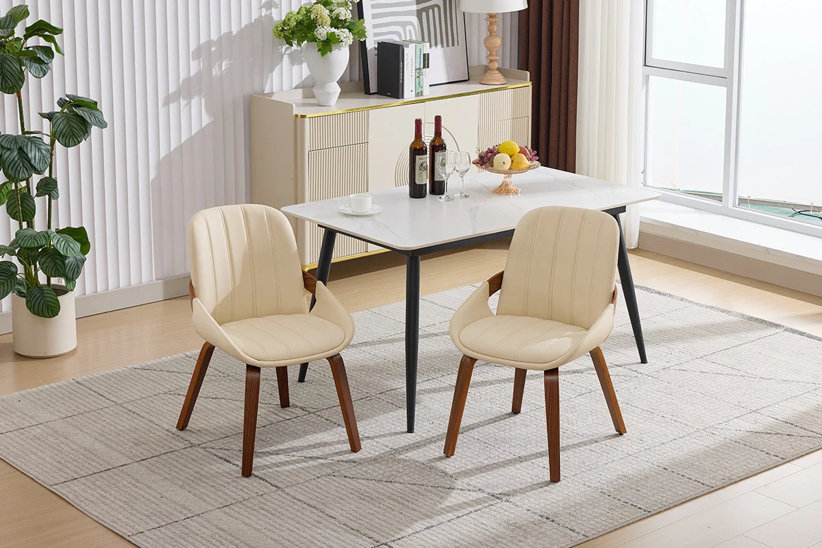 Set of 2 Shangri La Macarro Dining Chairs Beige Faux Leather - Image 3