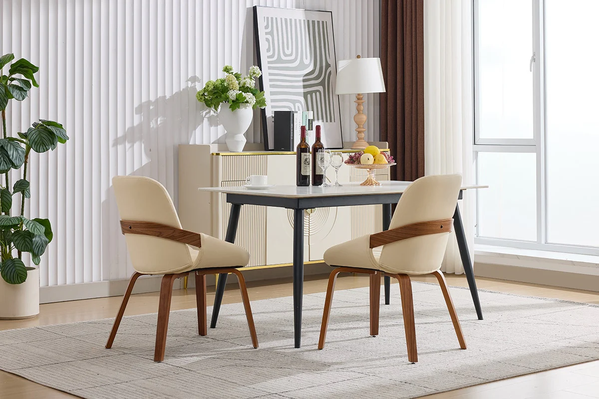 Set of 2 Shangri La Macarro Dining Chairs Beige Faux Leather - Image 4