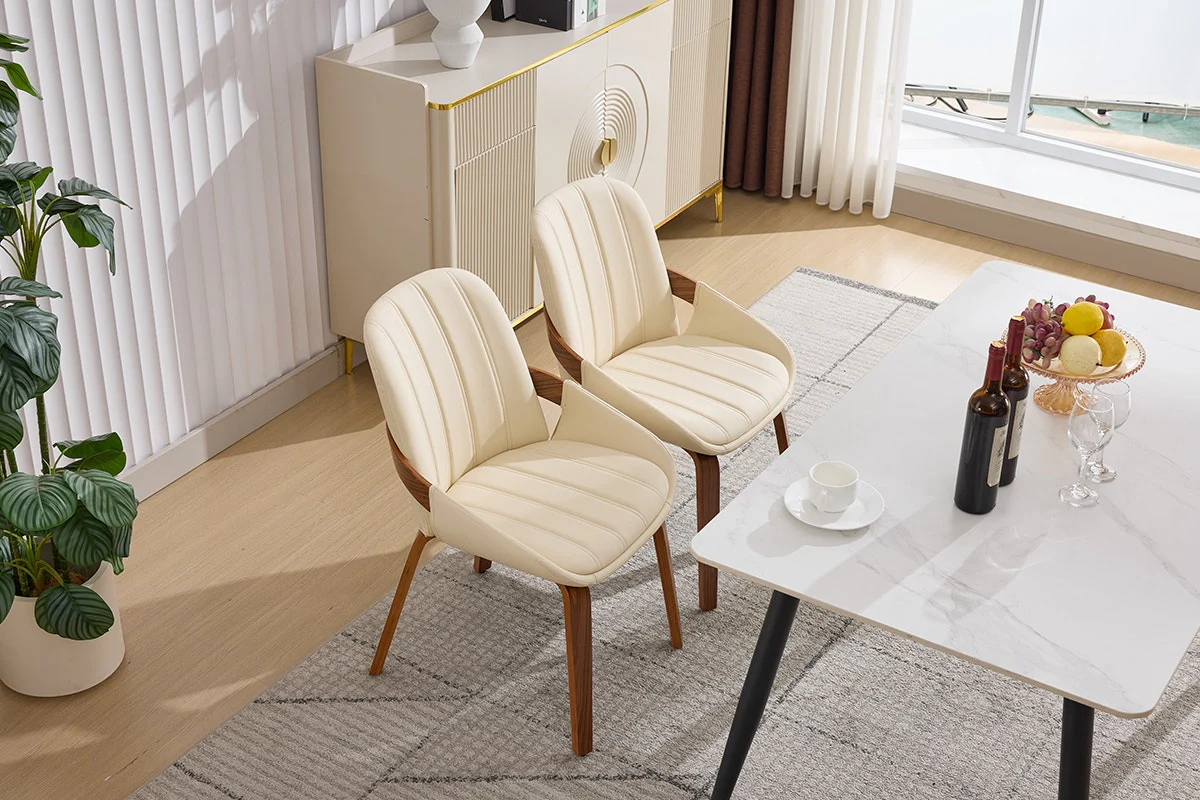 Set of 2 Shangri La Macarro Dining Chairs Beige Faux Leather - Image 5