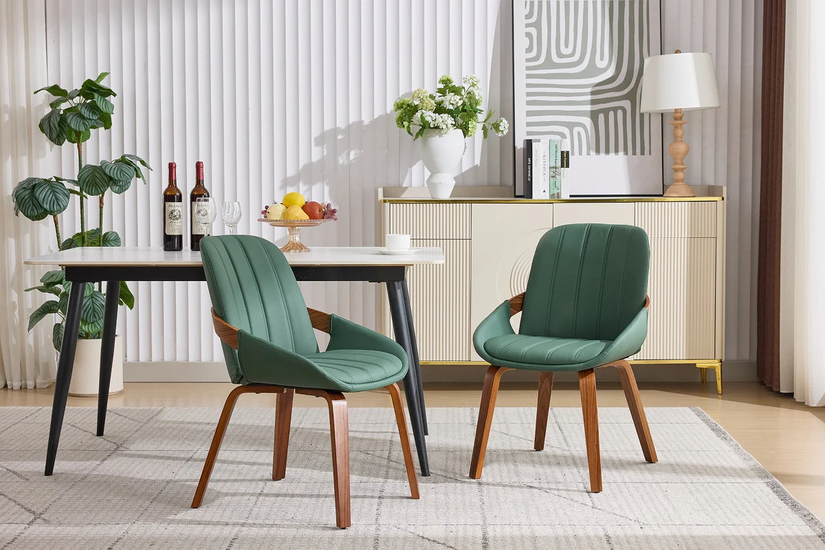 Set of 2 Shangri La Macarro Dining Chairs Green Faux Leather