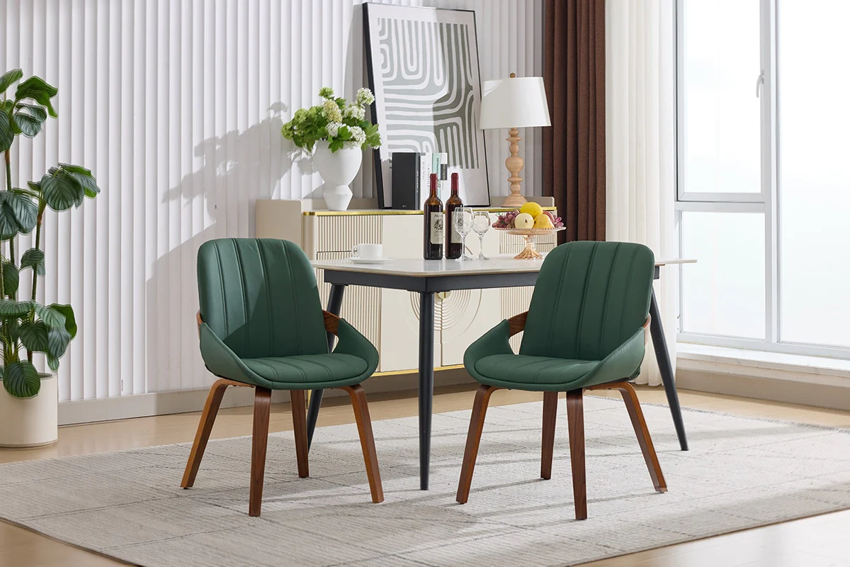 Set of 2 Shangri La Macarro Dining Chairs Green Faux Leather - Image 2