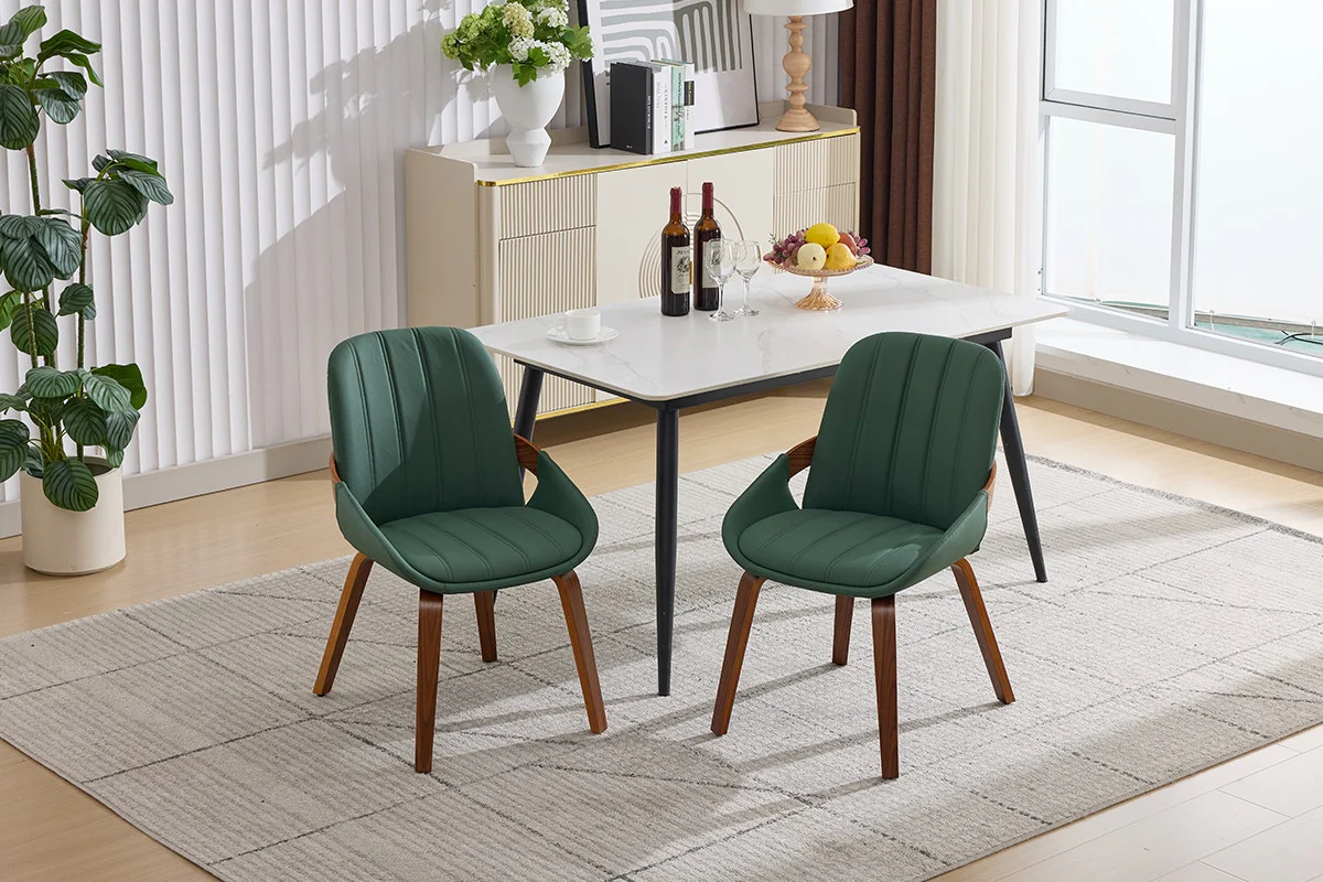 Set of 2 Shangri La Macarro Dining Chairs Green Faux Leather - Image 3