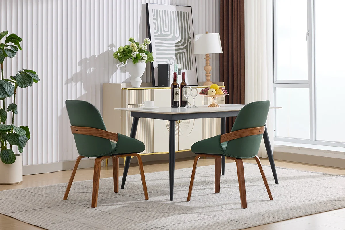 Set of 2 Shangri La Macarro Dining Chairs Green Faux Leather - Image 4