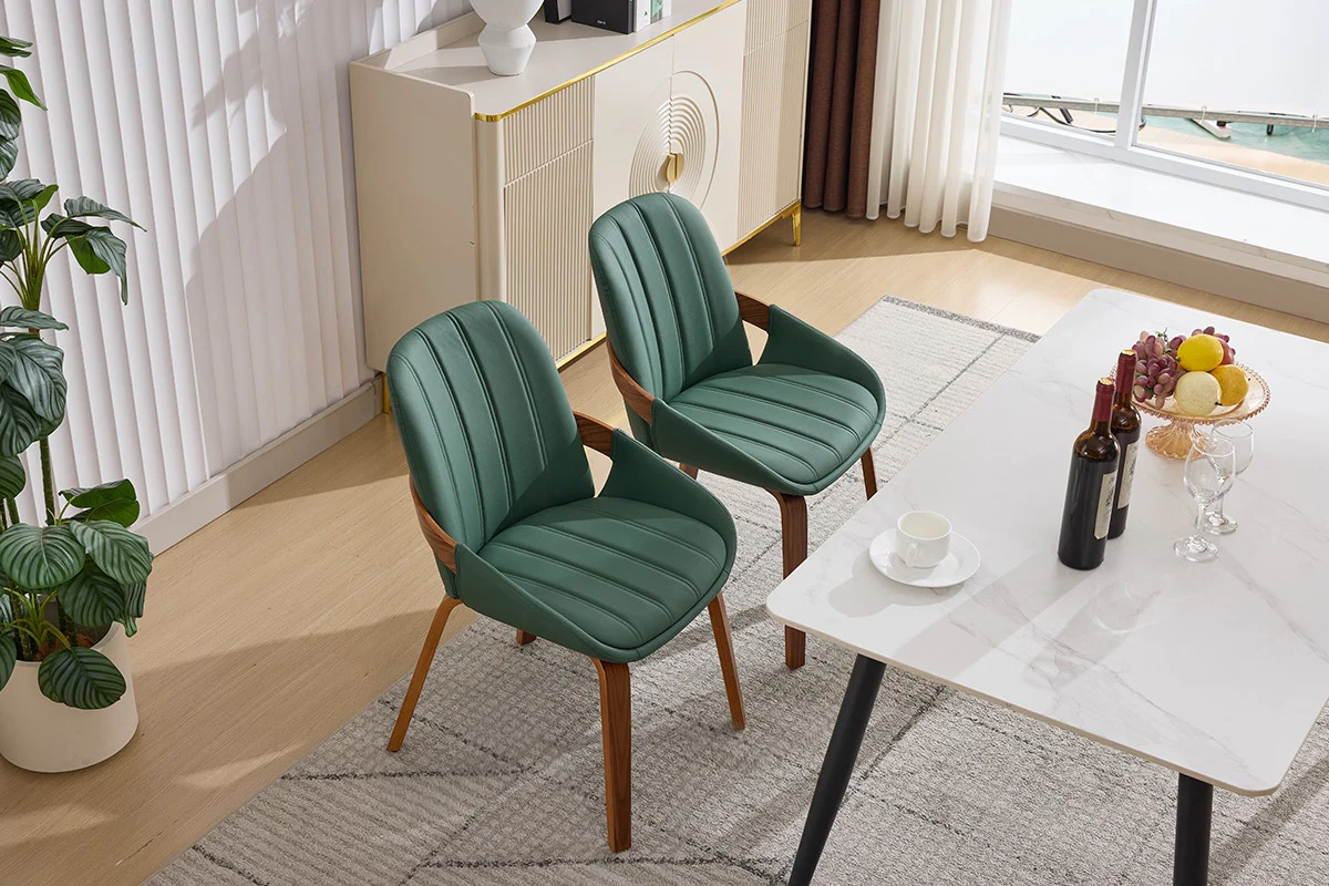 Set of 2 Shangri La Macarro Dining Chairs Green Faux Leather - Image 5