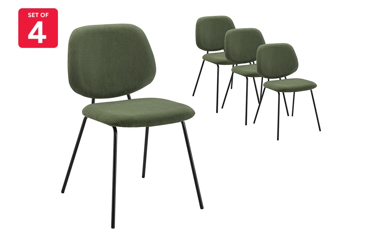 Set of 4 Shangri La Mullion Corduroy Dining Chairs Green