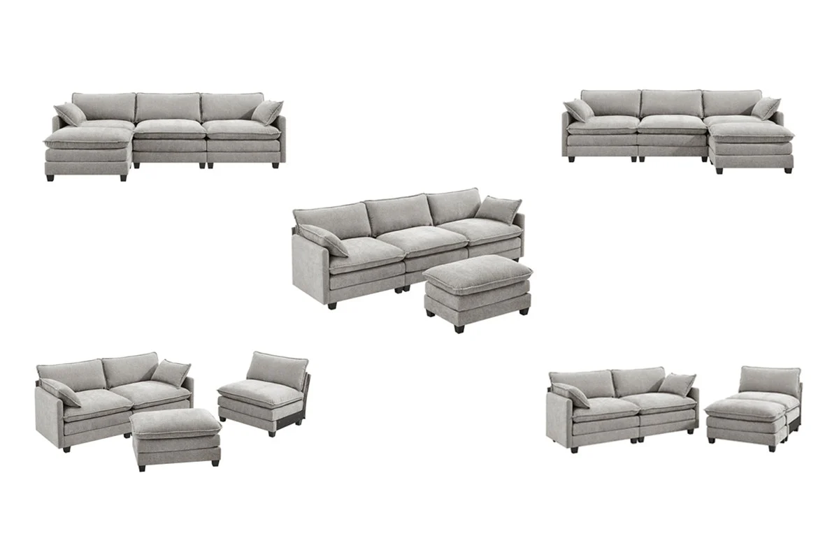 Shangri La Balos 4 Seater Sofa Grey with Ottoman - Image 3